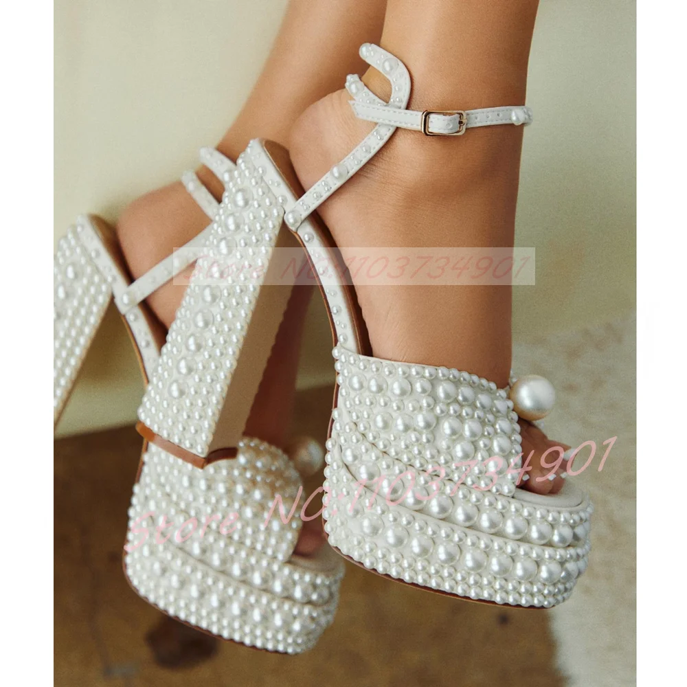 Women's White Pearl Platform S - Wedding Shop review and price